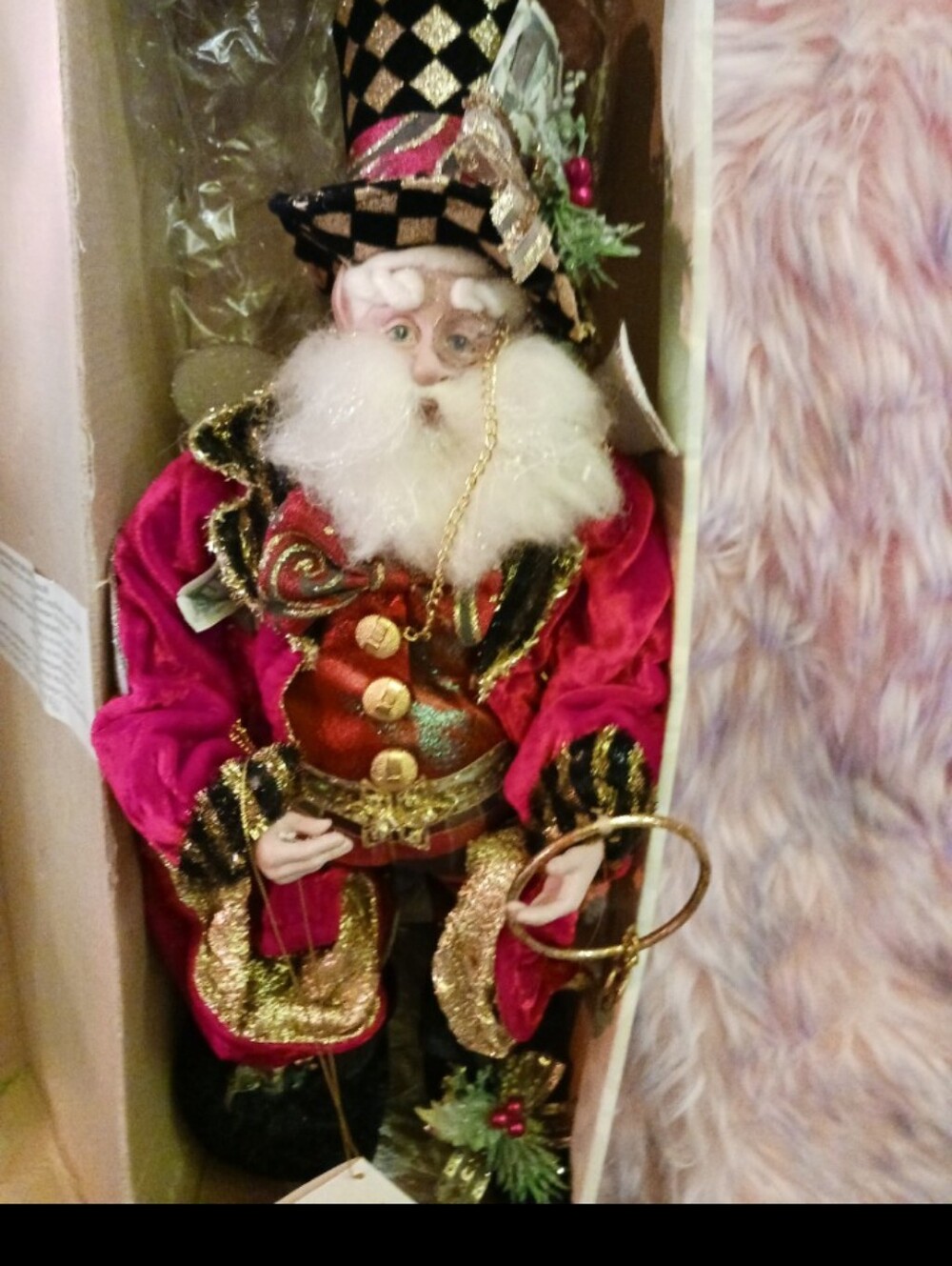 Holiday Decorative Santa Figure in Pink and Gold - Brand Mark Roberts